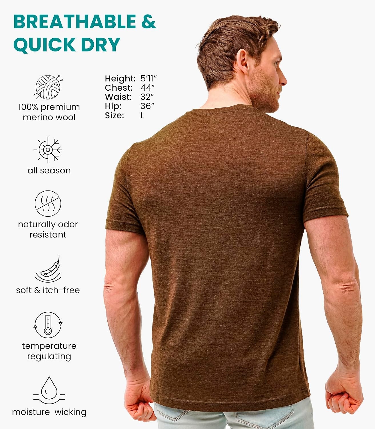 image:image100 Merino Wool TShirt Men Base Layer Top Undershirt with Hiking SocksArtichoke Green
