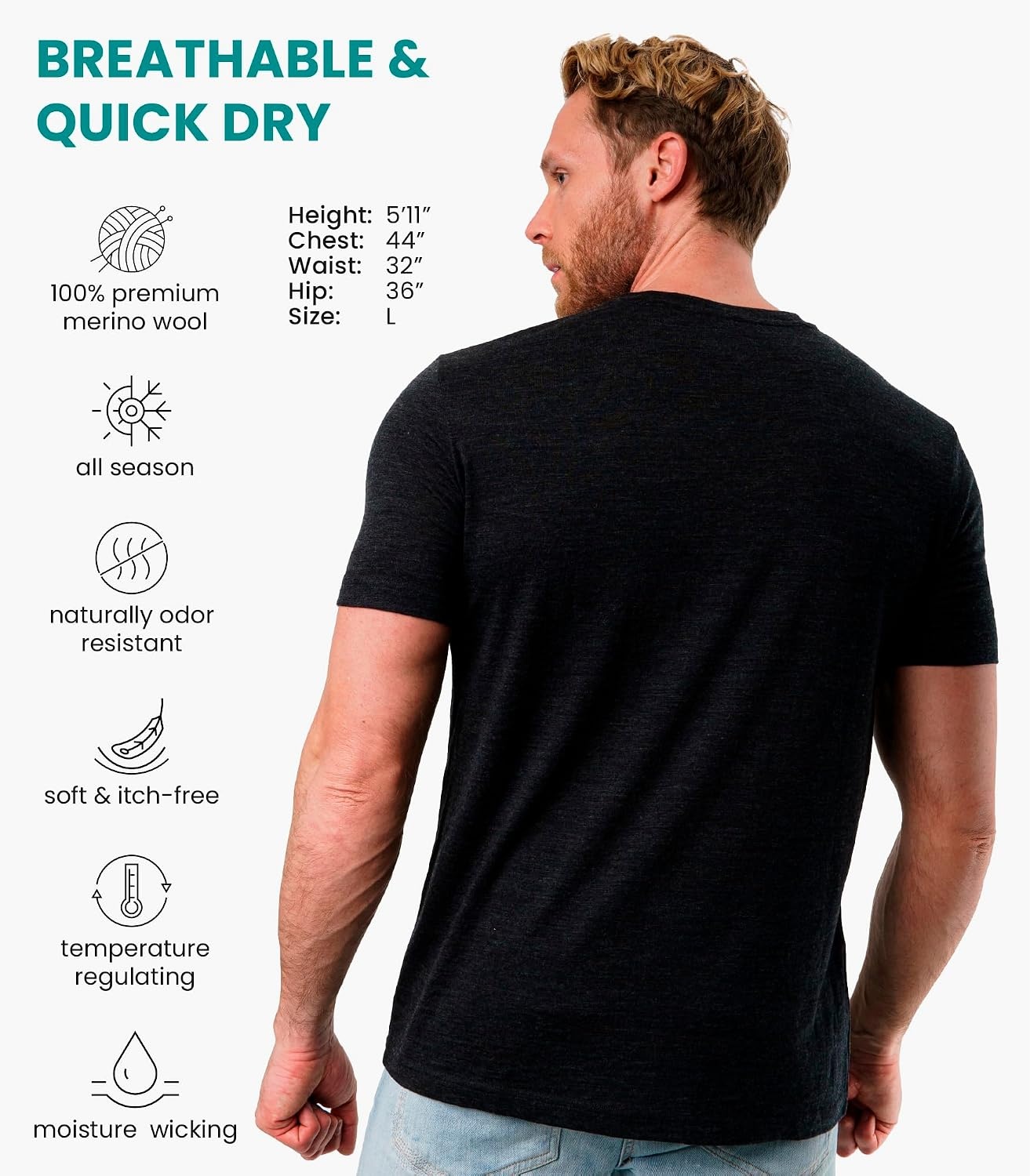 image:image100 Merino Wool TShirt Men Base Layer Top Undershirt with Hiking SocksCharcoal Grey