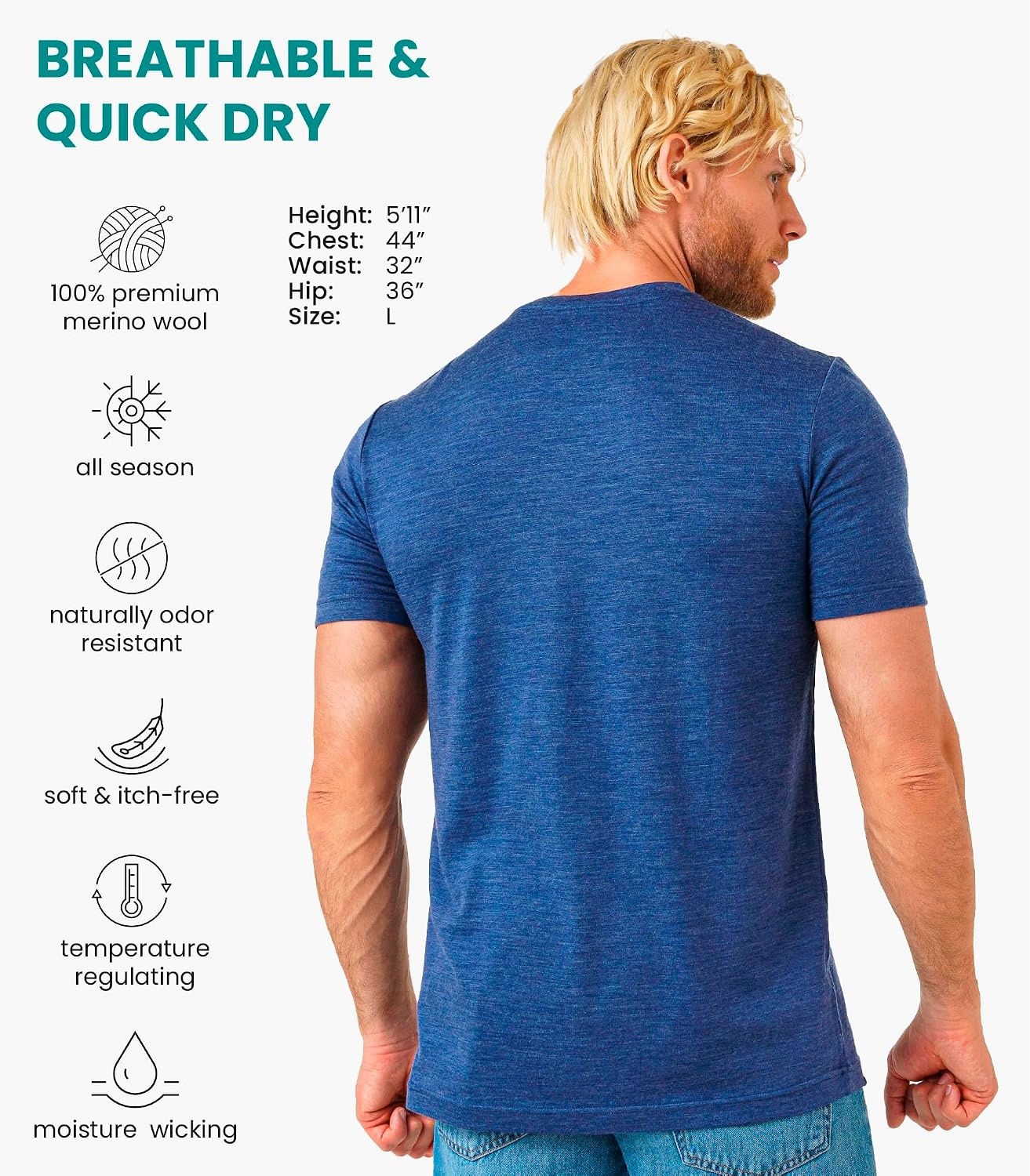 image:image100 Merino Wool TShirt Men Base Layer Top Undershirt with Hiking SocksChicago Blues