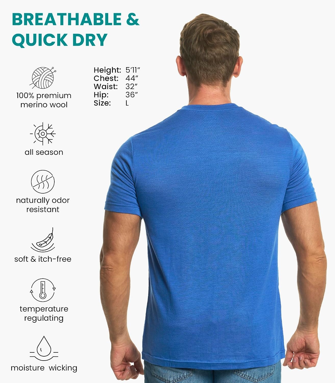 image:image100 Merino Wool TShirt Men Base Layer Top Undershirt with Hiking SocksCobalt Blue