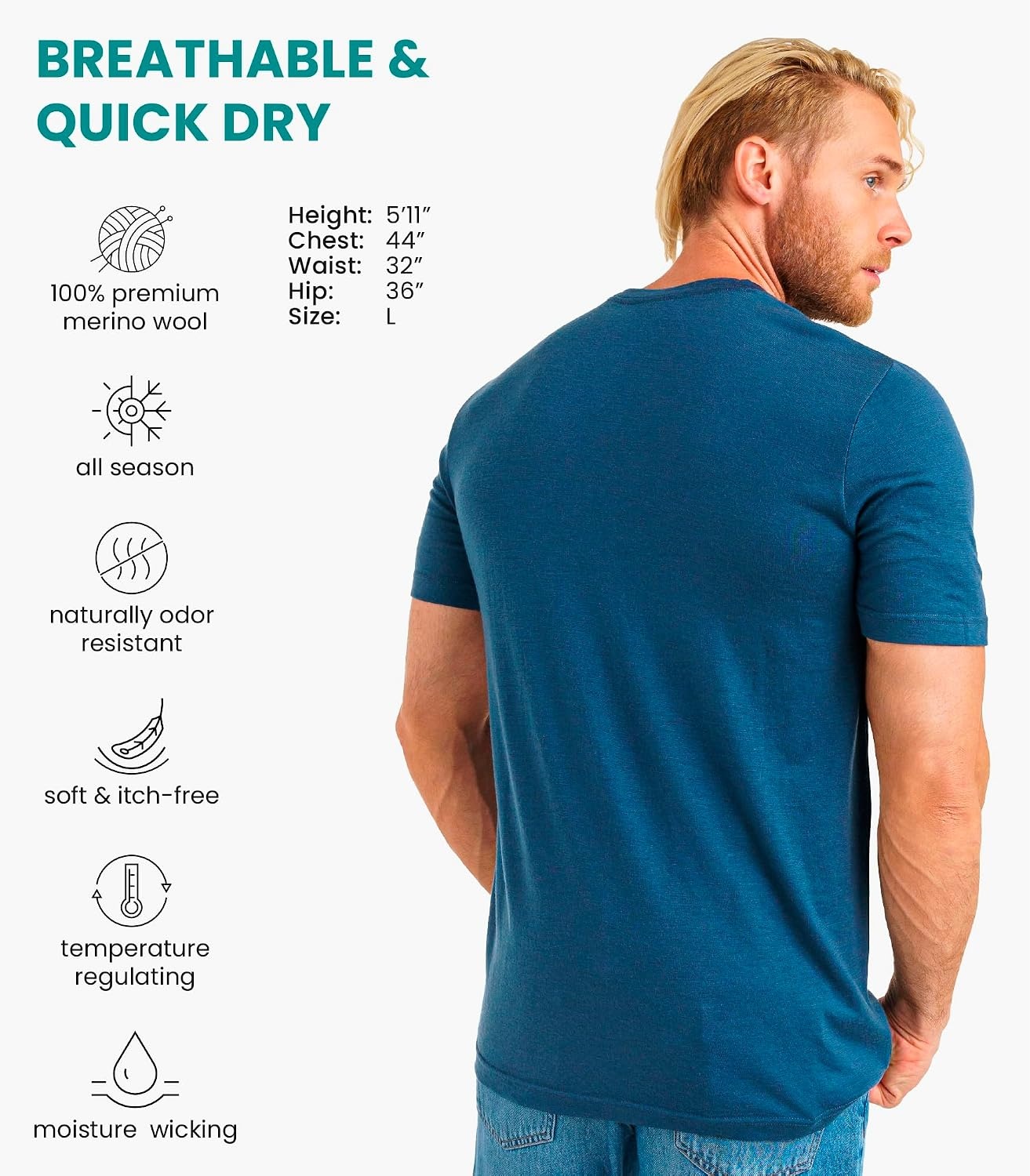image:image100 Merino Wool TShirt Men Base Layer Top Undershirt with Hiking SocksDenim