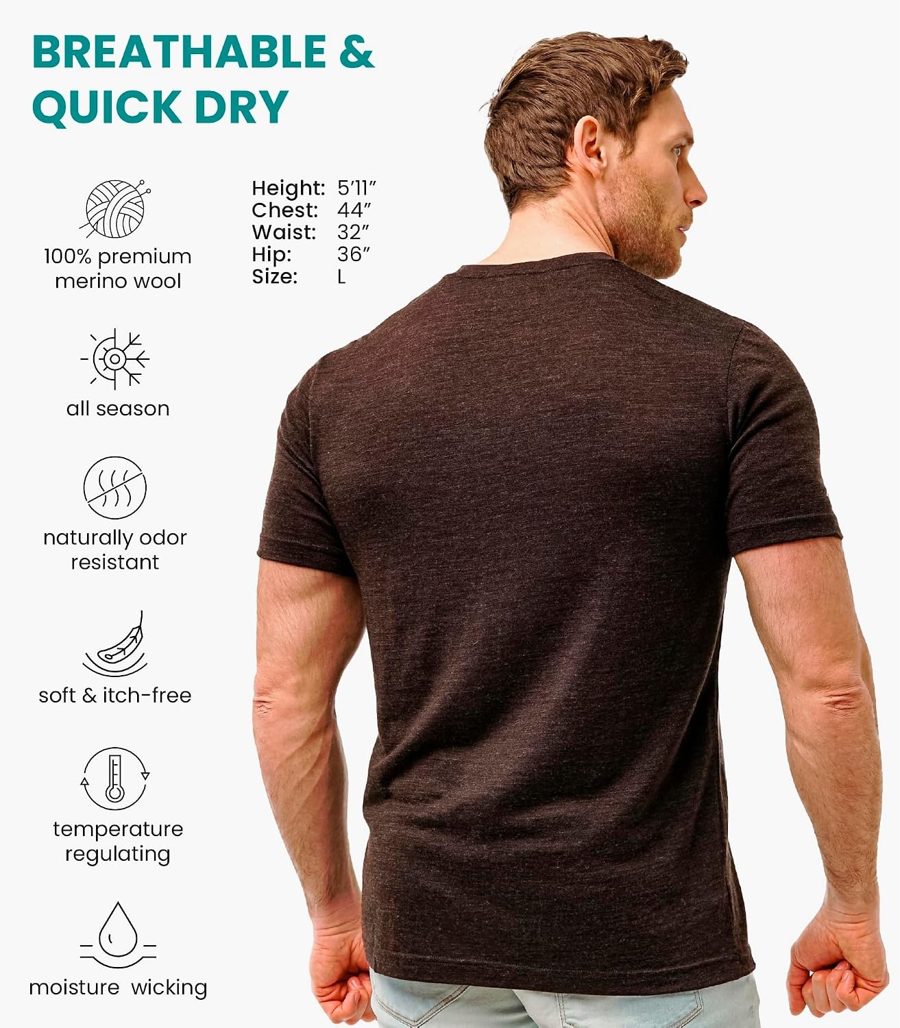image:image100 Merino Wool TShirt Men Base Layer Top Undershirt with Hiking SocksMetal Grey