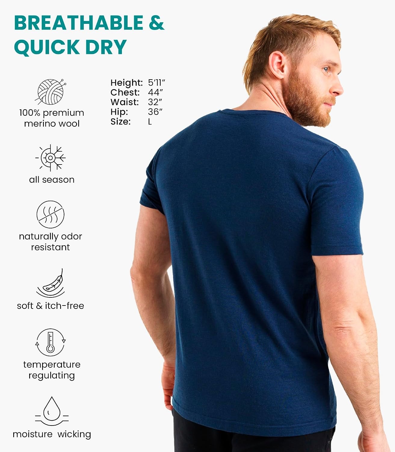 image:image100 Merino Wool TShirt Men Base Layer Top Undershirt with Hiking SocksNavy