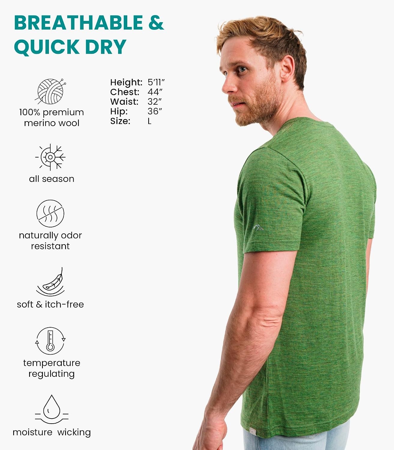 image:image100 Merino Wool TShirt Men Base Layer Top Undershirt with Hiking SocksOlive Grove