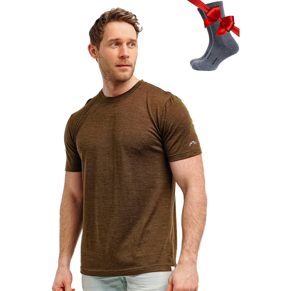 image:image100 Merino Wool TShirt Men Base Layer Top Undershirt with Hiking SocksArtichoke Green