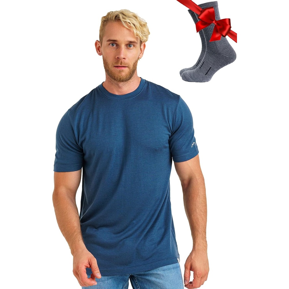 image:image100 Merino Wool TShirt Men Base Layer Top Undershirt with Hiking SocksDenim