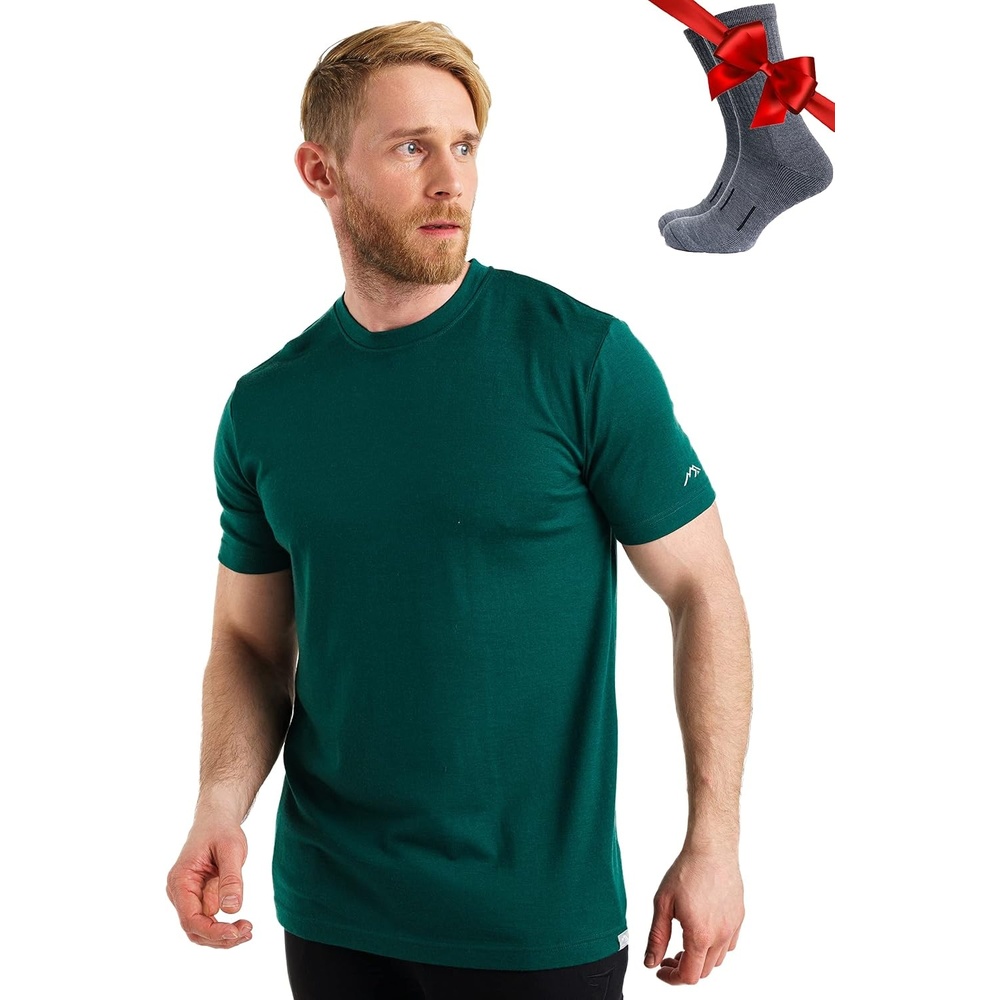 image:image100 Merino Wool TShirt Men Base Layer Top Undershirt with Hiking SocksEmerald Green