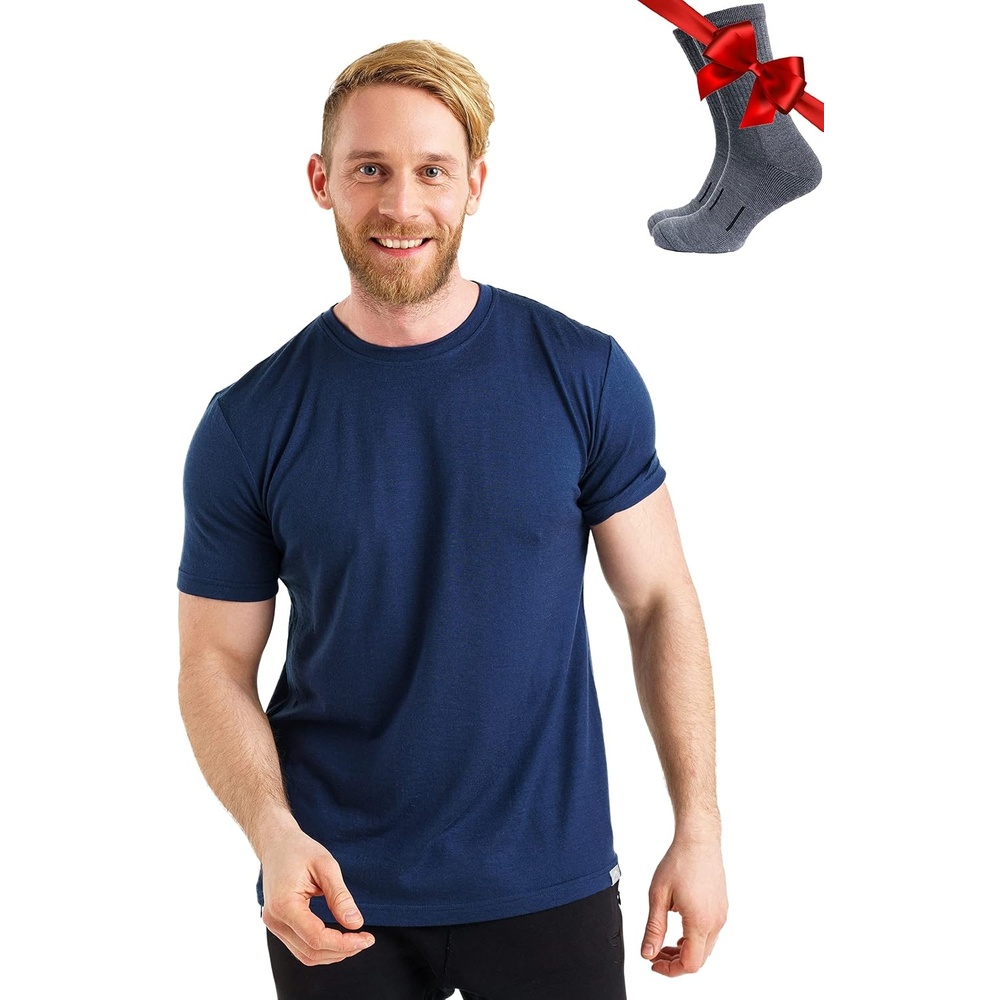 image:image100 Merino Wool TShirt Men Base Layer Top Undershirt with Hiking SocksNavy