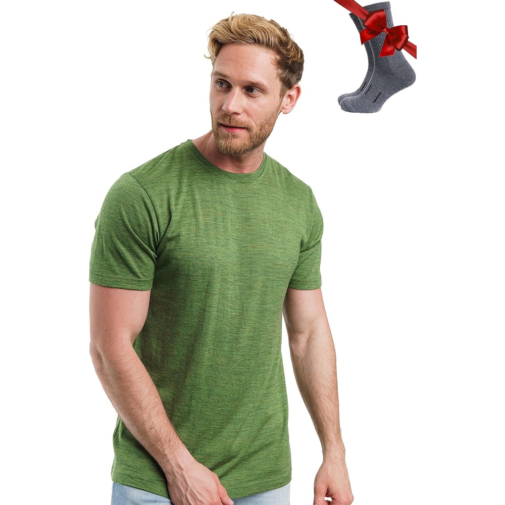 image:image100 Merino Wool TShirt Men Base Layer Top Undershirt with Hiking SocksOlive Grove