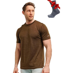 100% Merino Wool T-Shirt Men – Base Layer Top Undershirt with Hiking Socks(Artichoke Green)