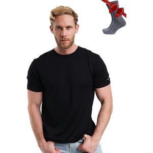 100% Merino Wool T-Shirt Men – Base Layer Top Undershirt with Hiking Socks(.Black Ink)