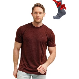 100% Merino Wool T-Shirt Men – Base Layer Top Undershirt with Hiking Socks(Bordo Wine)
