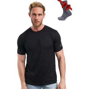 100% Merino Wool T-Shirt Men – Base Layer Top Undershirt with Hiking Socks(.Charcoal Grey)