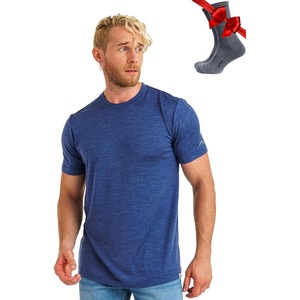 100% Merino Wool T-Shirt Men – Base Layer Top Undershirt with Hiking Socks(Chicago Blues)