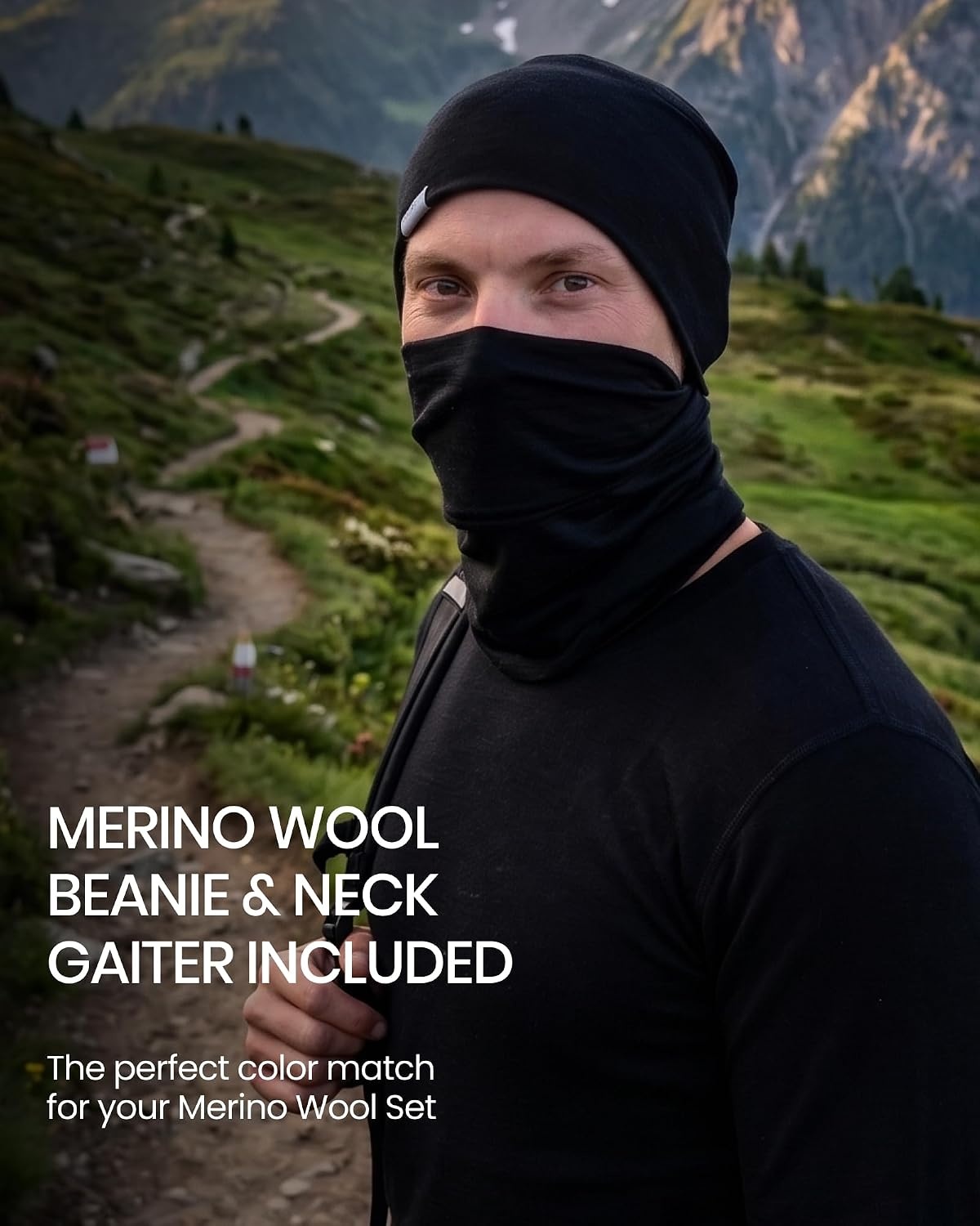 image:image100 Merino Wool Base Layer Mens Thermal Underwear Beanie Neck Gaiter260 Denim
