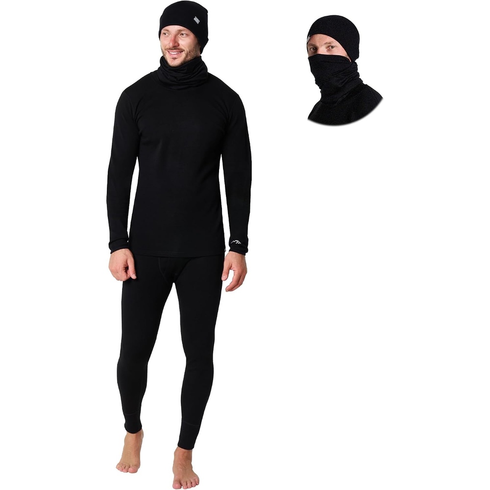 image:image100 Merino Wool Base Layer Mens Thermal Underwear Beanie Neck Gaiter260 Black