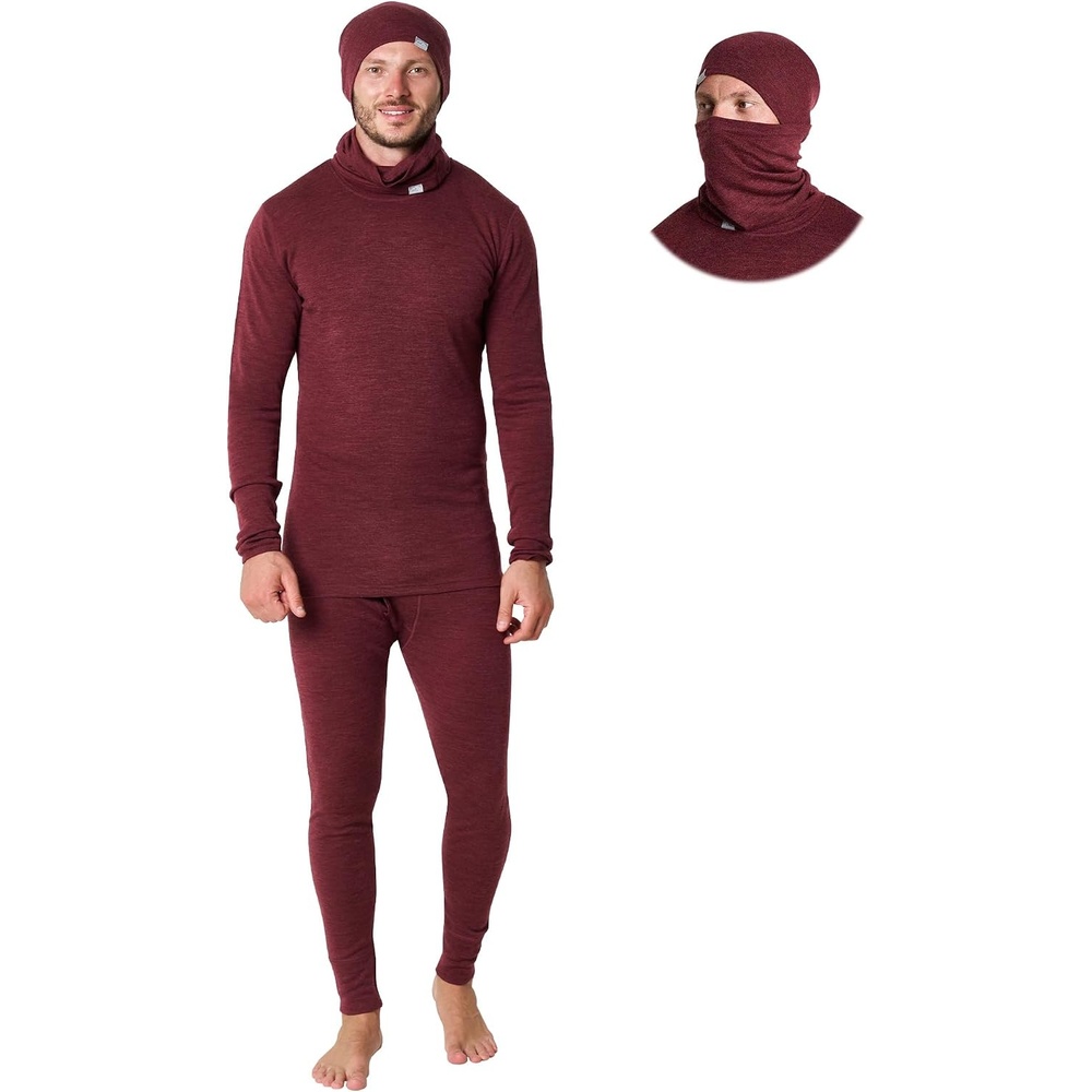image:image100 Merino Wool Base Layer Mens Thermal Underwear Beanie Neck Gaiter260 Burgundy