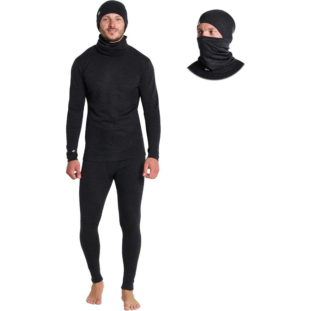 image:image100 Merino Wool Base Layer Mens Thermal Underwear Beanie Neck Gaiter260 Charcoal Grey
