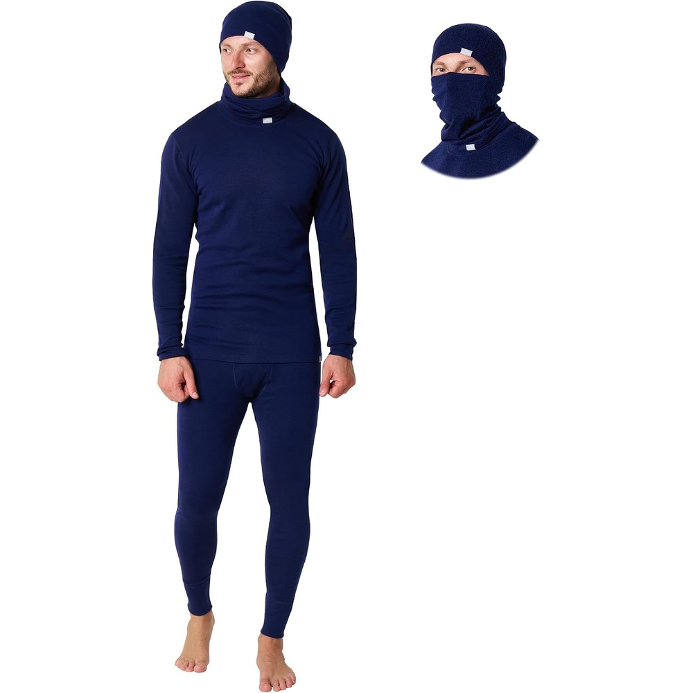 image:image100 Merino Wool Base Layer Mens Thermal Underwear Beanie Neck Gaiter260 Navy Blue