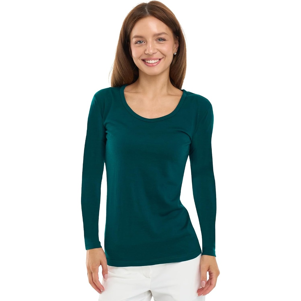 image:image100 Merino Wool Base Layer Women Thermal Merino Wool Shirt Women Small 190 Deep Teal Scoop