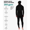 100% Merino Wool Base Layer Mens – Thermal Underwear, Beanie, Neck Gaiter(260 Black)