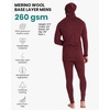 100% Merino Wool Base Layer Mens – Thermal Underwear, Beanie, Neck Gaiter(260 Burgundy)