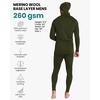 100% Merino Wool Base Layer Mens – Thermal Underwear, Beanie, Neck Gaiter(260 Dark Olive)