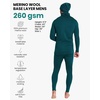 100% Merino Wool Base Layer Mens – Thermal Underwear, Beanie, Neck Gaiter(260 Deep Teal)