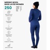100% Merino Wool Base Layer Women – Thermal Set Top & Bottom with Beanie(Windsor Blue Dark)