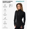 100% Merino Wool Hoodie Women – Slim Fit Quarter Zip Thermal Base Layer(190 Charcoal Grey)