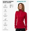 100% Merino Wool Hoodie Women – Slim Fit Quarter Zip Thermal Base Layer(190 Cherry Red)