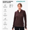 100% Merino Wool Hoodie Women – Slim Fit Quarter Zip Thermal Base Layer(190 Chocolate)