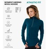 100% Merino Wool Hoodie Women – Slim Fit Quarter Zip Thermal Base Layer(190 Deep Teal)