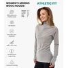 100% Merino Wool Hoodie Women – Slim Fit Quarter Zip Thermal Base Layer(190 Heather Grey)