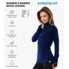 100% Merino Wool Hoodie Women – Slim Fit Quarter Zip Thermal Base Layer(190 Navy)