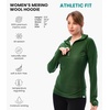 100% Merino Wool Hoodie Women – Slim Fit Quarter Zip Thermal Base Layer(190 Olive)