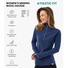 100% Merino Wool Hoodie Women – Slim Fit Quarter Zip Thermal Base Layer(190 Windsor Blue)
