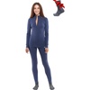 100% Merino Wool Base Layer Women – Quarter Zip Thermal Underwear Set(250 Windsor Blue Zip-up)