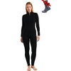 100% Merino Wool Base Layer Women – Quarter Zip Thermal Underwear Set(320 Black Zip-up)