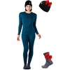 100% Merino Wool Base Layer Women – Thermal Set Top & Bottom with Beanie(Deep Teal Green)