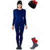 100% Merino Wool Base Layer Women – Thermal Set Top & Bottom with Beanie(Navy Classic)