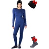 100% Merino Wool Base Layer Women – Thermal Set Top & Bottom with Beanie(Windsor Blue Dark)