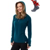 100% Merino Wool Hoodie Women – Slim Fit Quarter Zip Thermal Base Layer(190 Deep Teal)