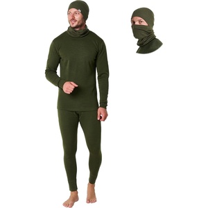 100% Merino Wool Base Layer Mens – Thermal Underwear, Beanie, Neck Gaiter(260 Dark Olive)