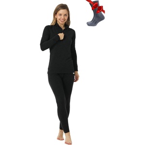 100% Merino Wool Base Layer Women – Quarter Zip Thermal Underwear Set(250 Charcoal Grey Zip-up)