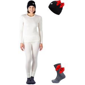 100% Merino Wool Base Layer Women – Thermal Set Top & Bottom with Beanie(Natural Merinos Cream)