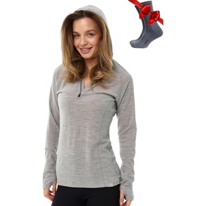 100% Merino Wool Hoodie Women – Slim Fit Quarter Zip Thermal Base Layer(190 Heather Grey)