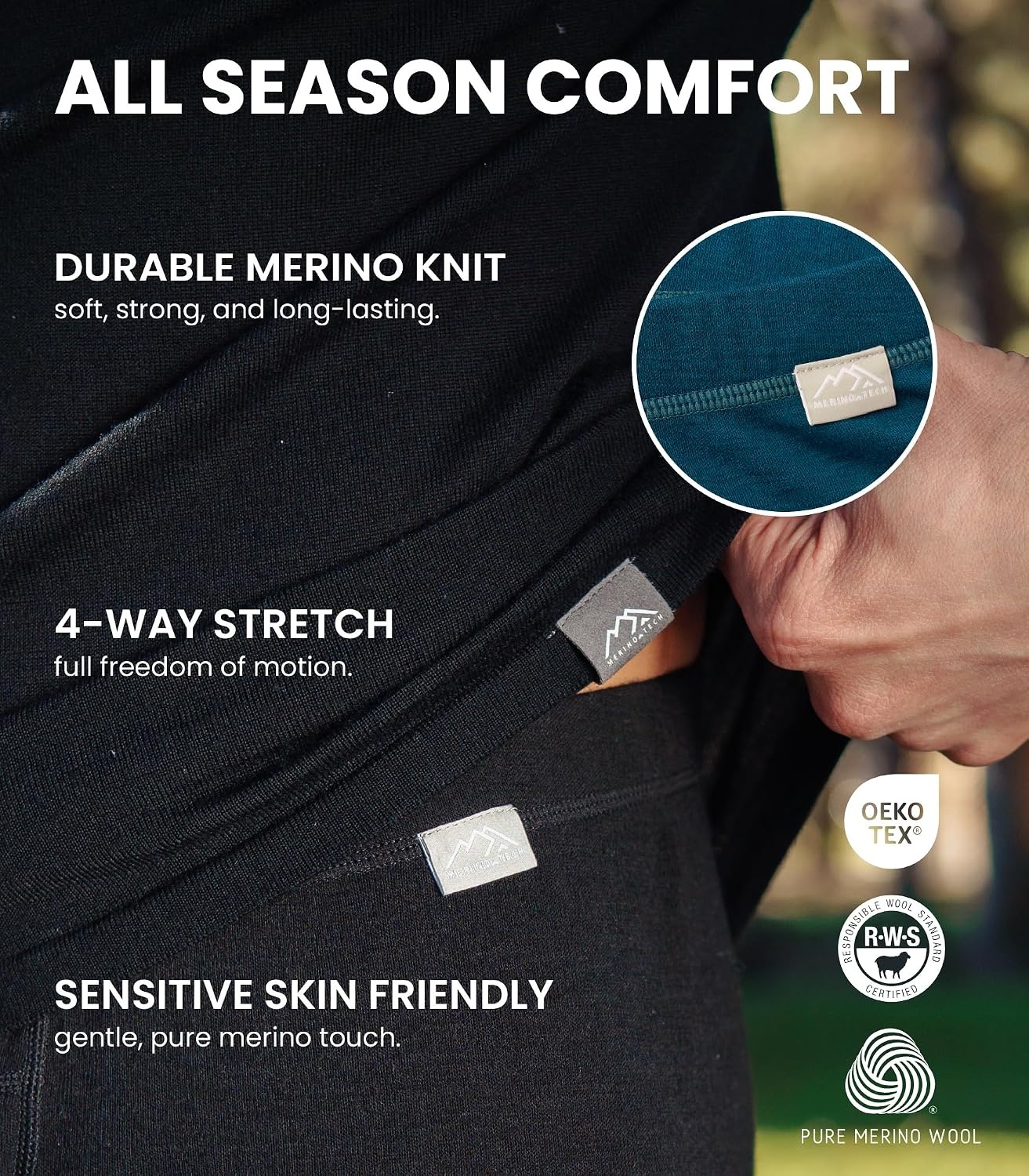 image:image100 Merino Wool Base Layer Mens Pants Thermal Underwear Long JohnsWindsor Blue 250