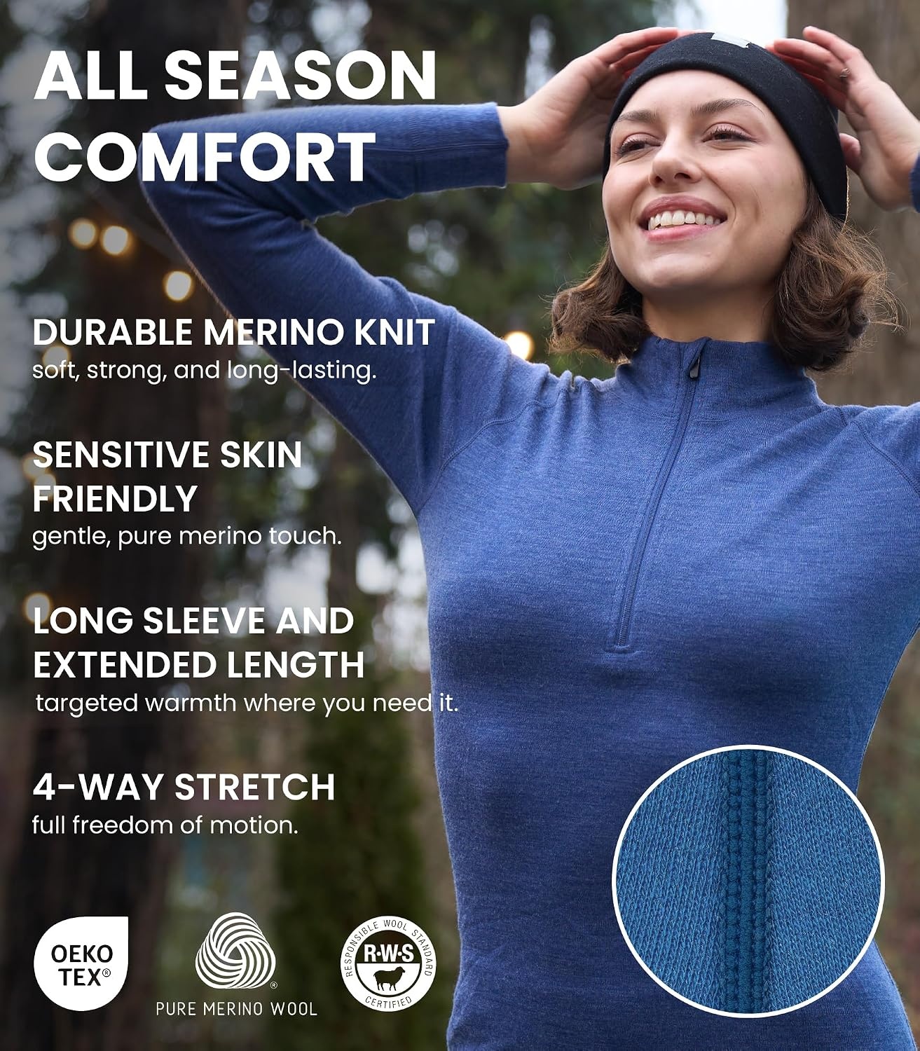 image:image100 Merino Wool Quarter Zip Sweater Women Thermal Base Layer with Socks 320 Black