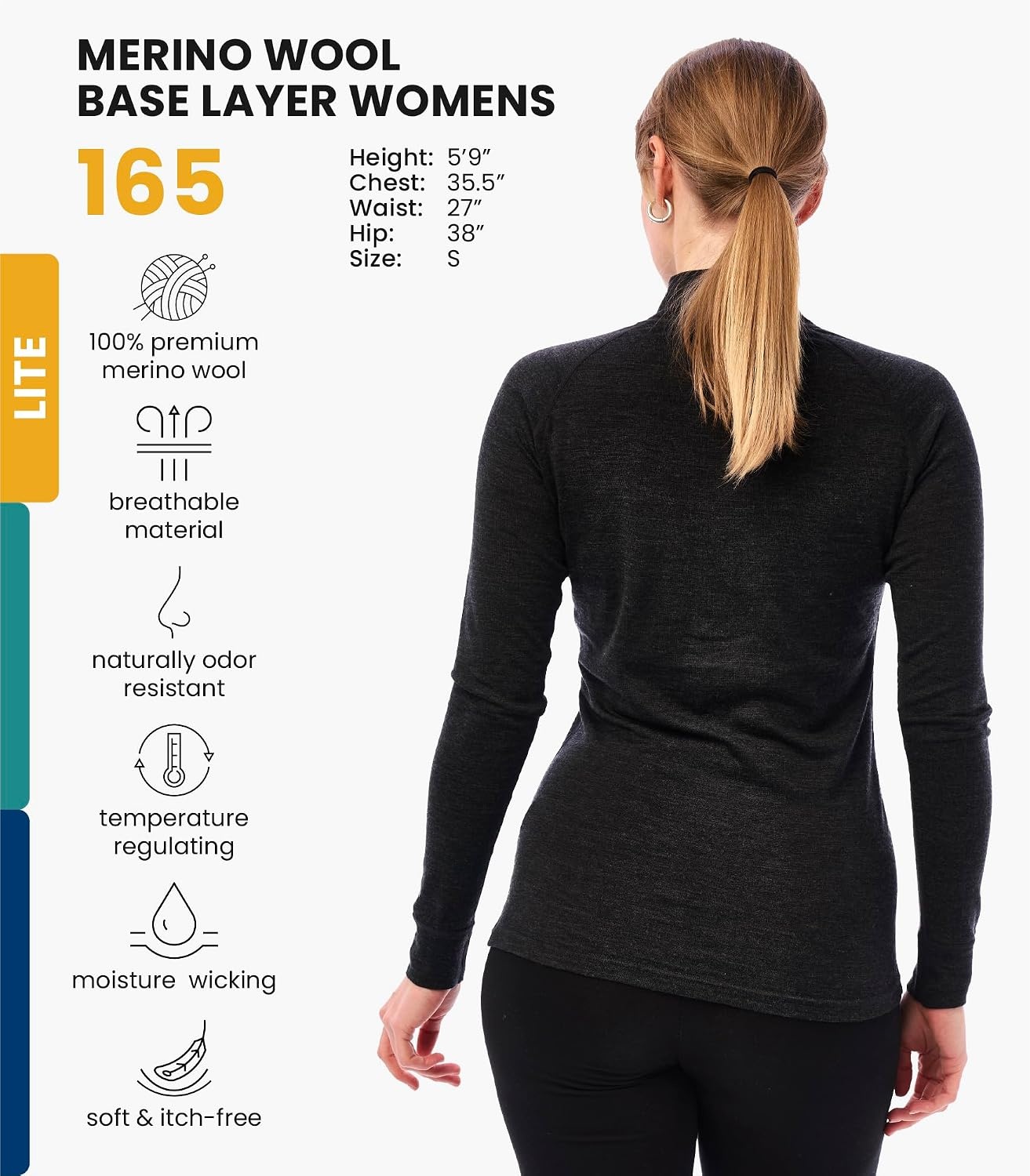 image:image100 Merino Wool Quarter Zip Sweater Women Thermal Base Layer with Socks165 Charcoal Grey